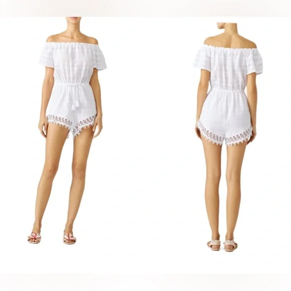 BB DAKOTA  boutique white gauze off shoulder romper women’s size medium - Picture 4 of 17
